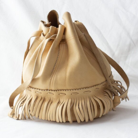 Vgt Native American Beaded Hopi Kachina Medium Leather Bucket Handbag Purse Bag - Picture 4 of 7